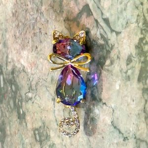 Crystal Cat Pin Brooch